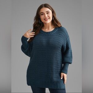 EUC Bloomchic Textured Drop Shoulder Split Hem Pullover Sweater 3x Cyan Teal